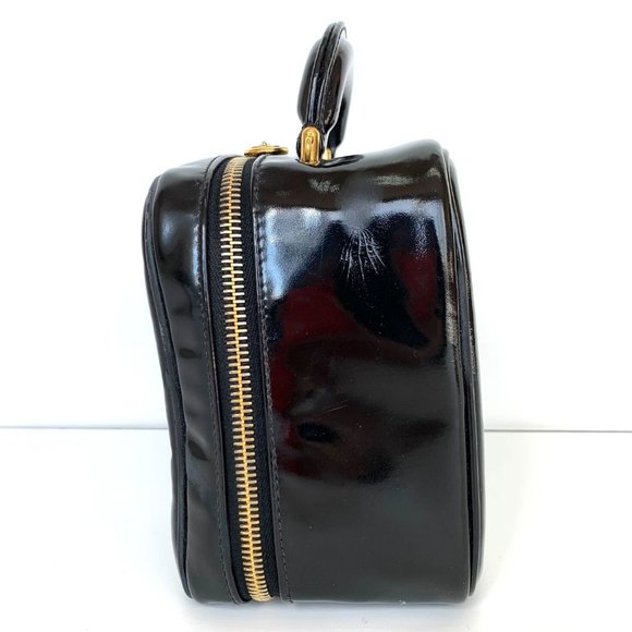Chanel long strappurse Box Vanity Cosmetic Bag Patent Leather Black Authentic - Picture 3 of 14